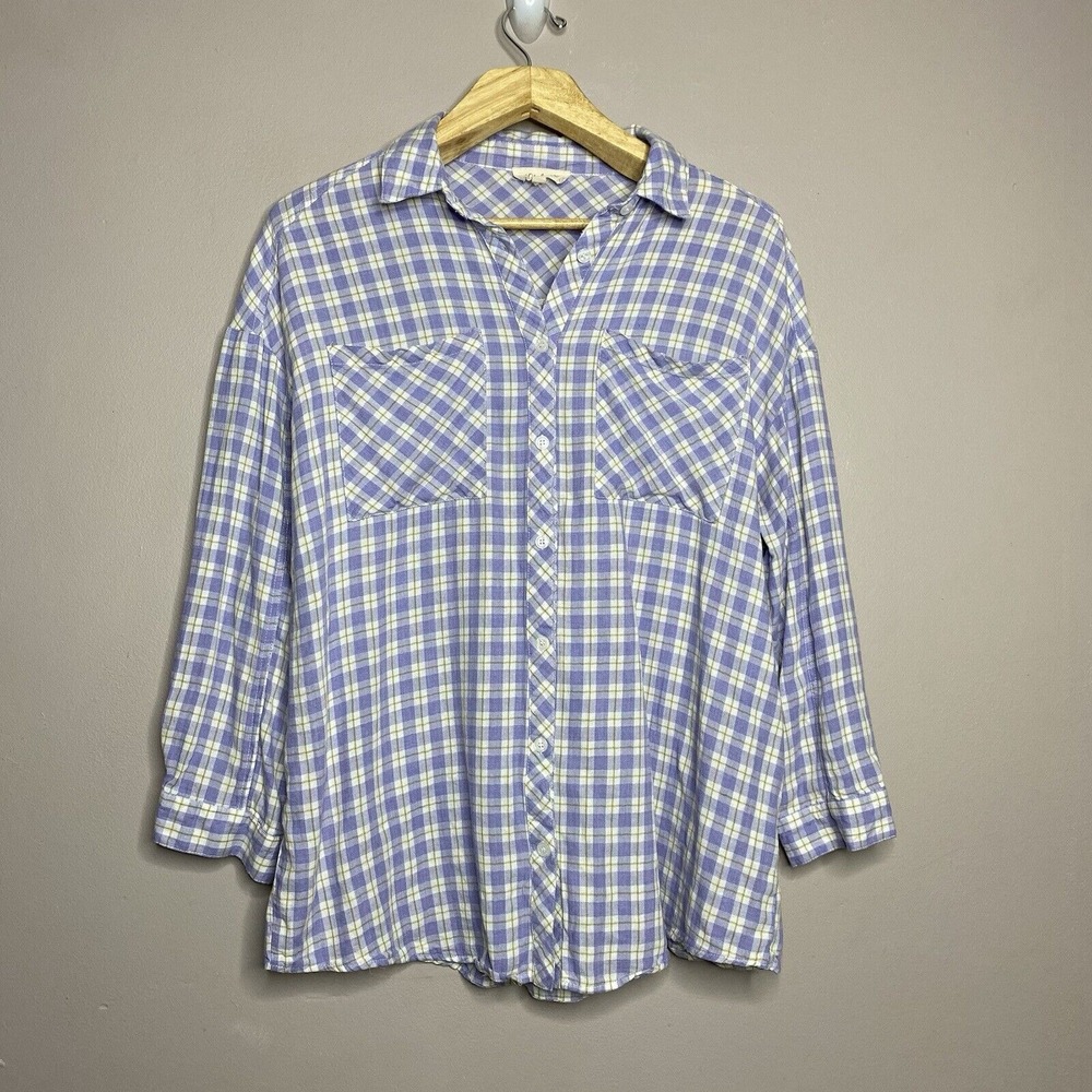LISTICLE Purple Plaid Oversized  Shirt Button Up Women's Size L‎